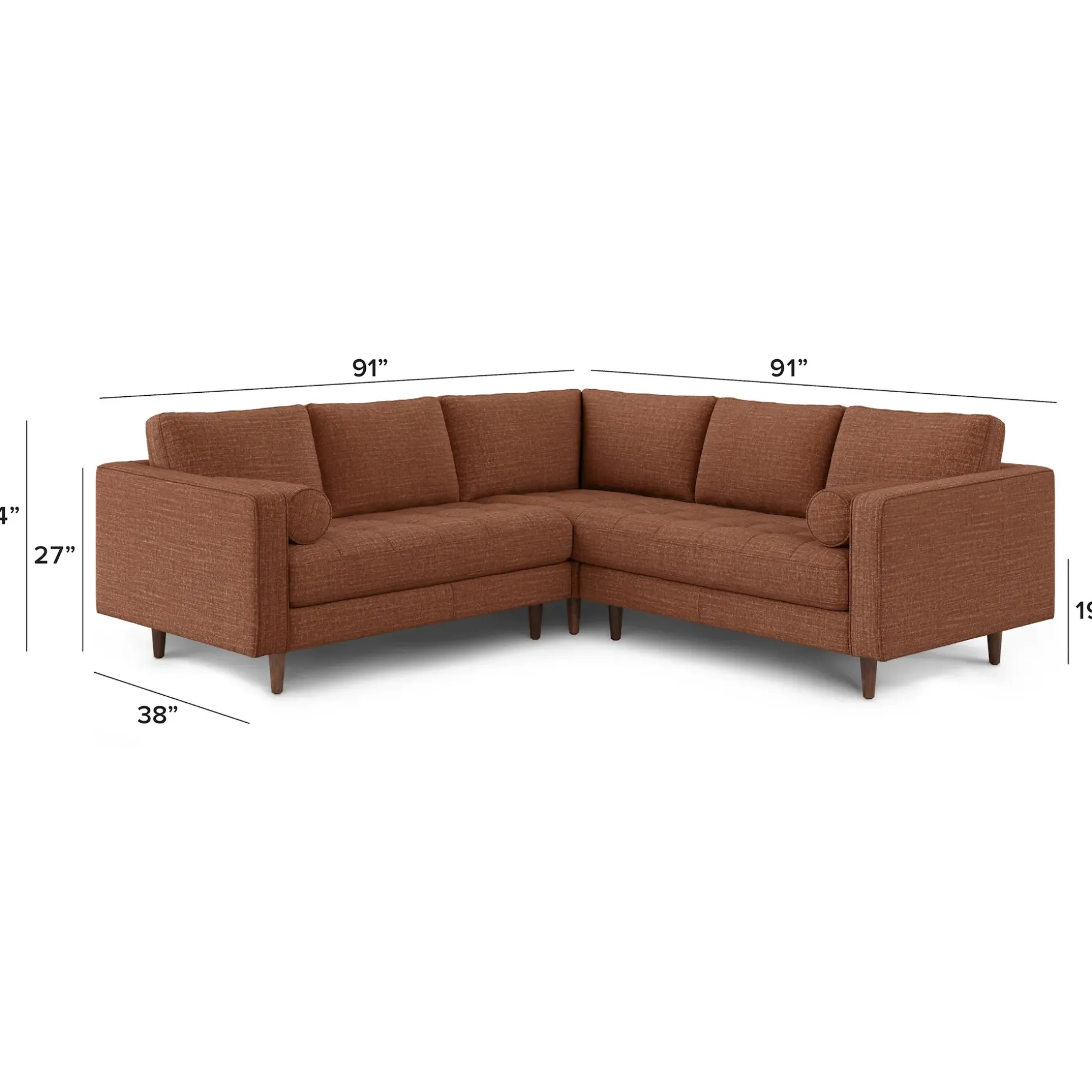 Sven 91" Tufted Corner Sectional - Napa Rust