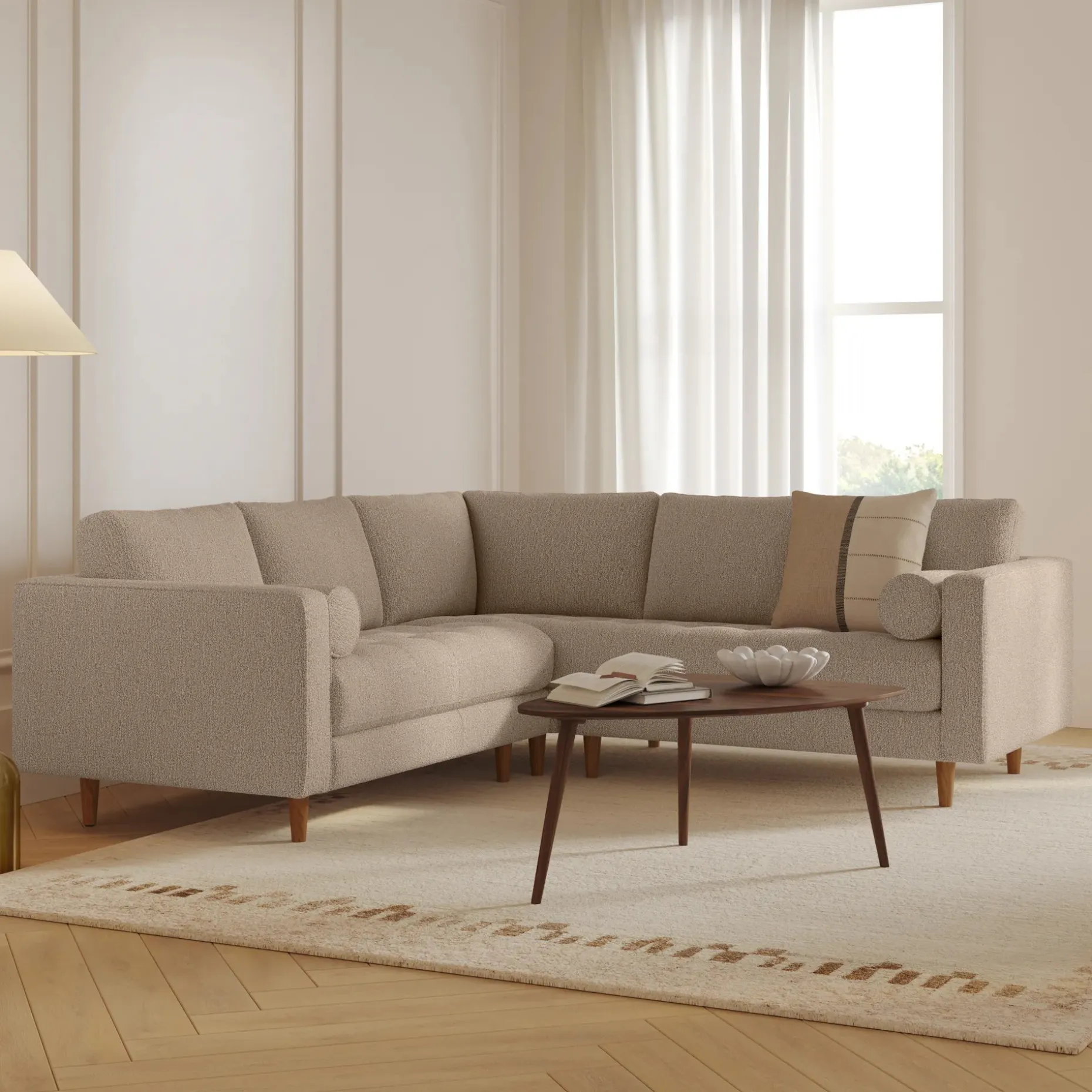 Sven 91" Tufted Corner Sectional - Sandstone Wool Bouclé