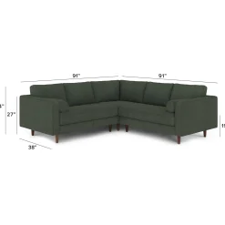 Sven 91" Tufted Corner Sectional - Green Wool Bouclé