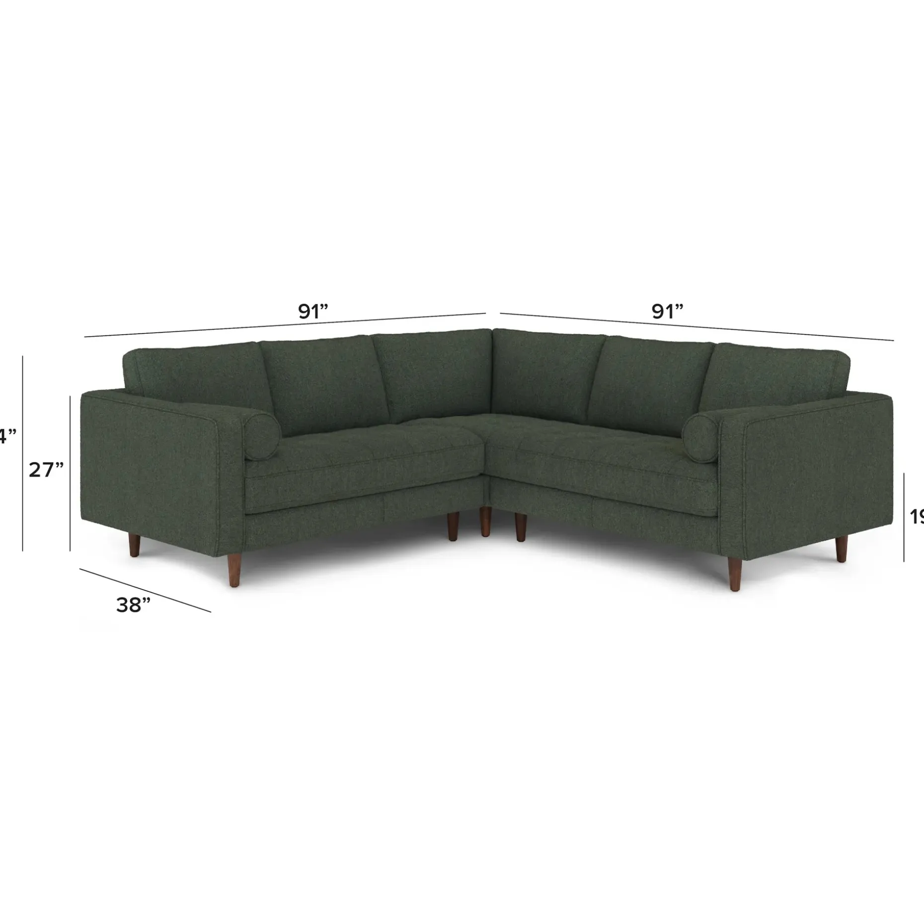 Sven 91" Tufted Corner Sectional - Green Wool Bouclé