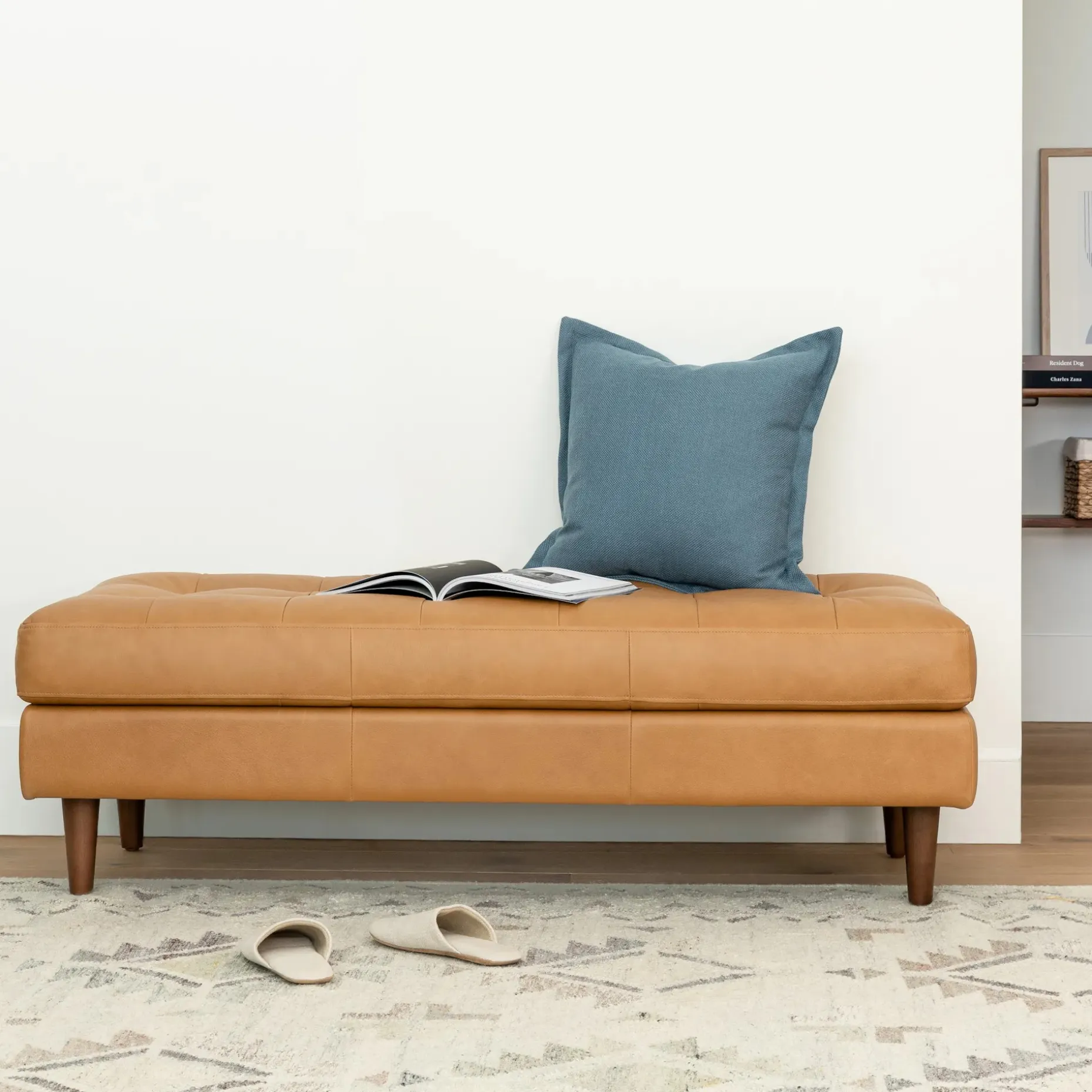 Sven 56" Tufted Leather Bench - Charme Tan