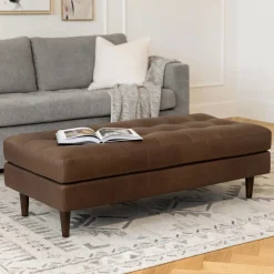 Sven 56" Tufted Leather Bench - Charme Chocolat