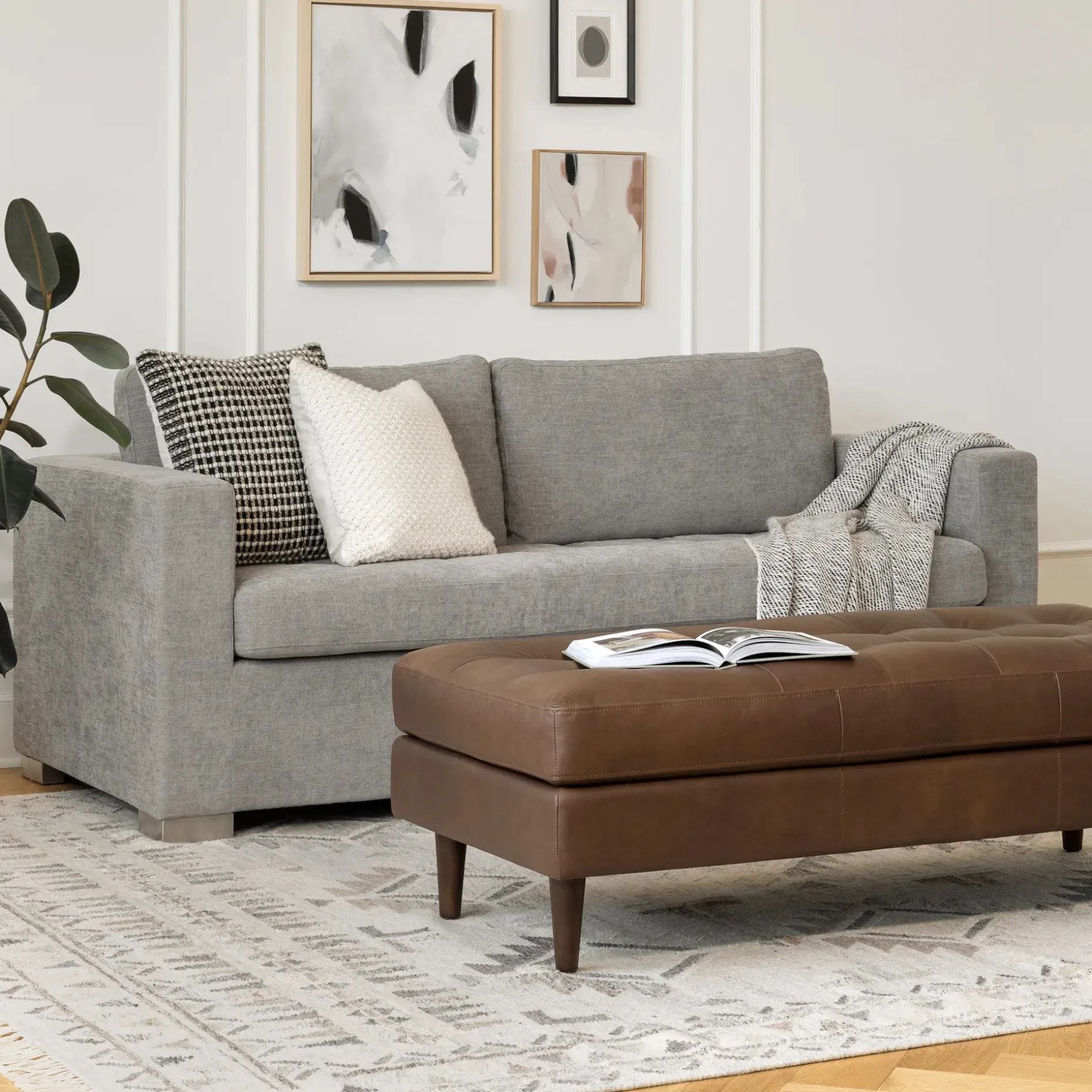 Sven 56" Tufted Leather Bench - Charme Chocolat