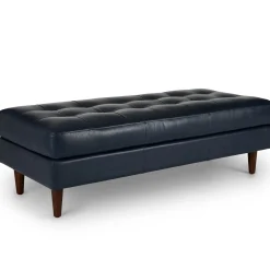 Sven 56" Tufted Leather Bench - Oxford Blue