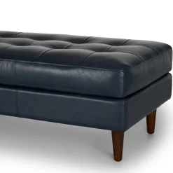 Sven 56" Tufted Leather Bench - Oxford Blue