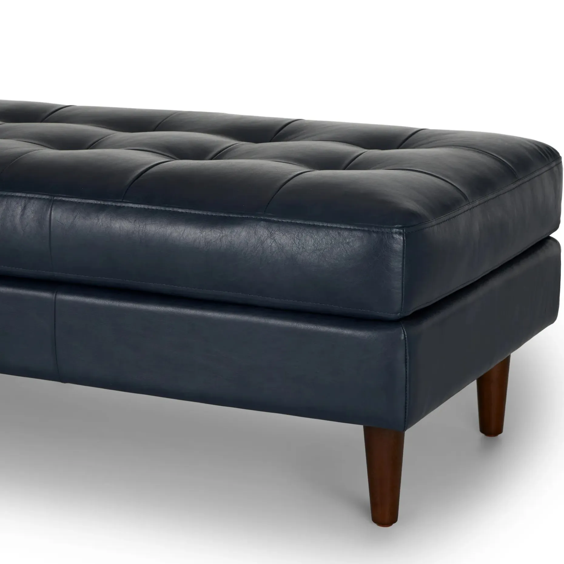 Sven 56" Tufted Leather Bench - Oxford Blue