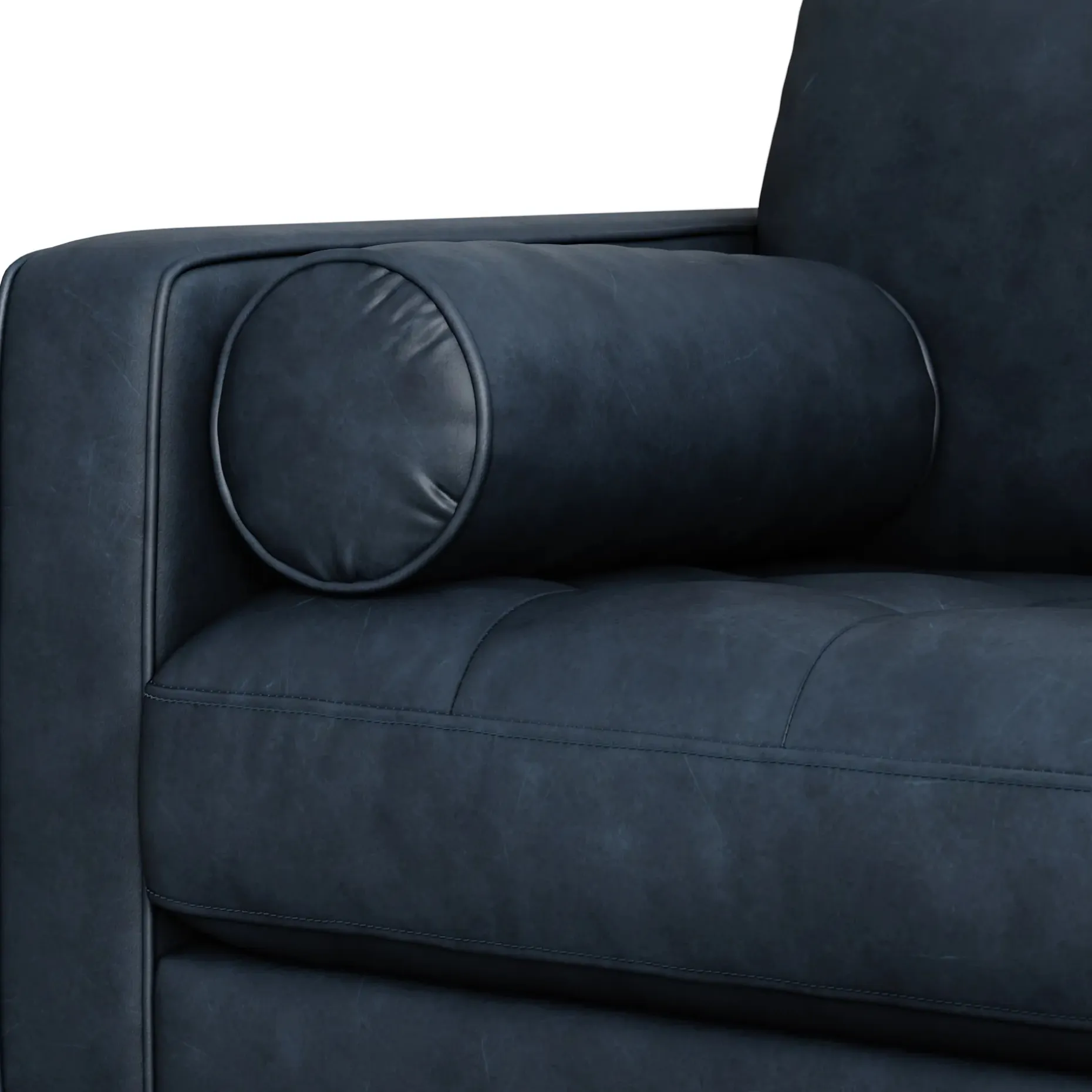 Sven 107" Tufted Leather Corner Sectional - Oxford Blue