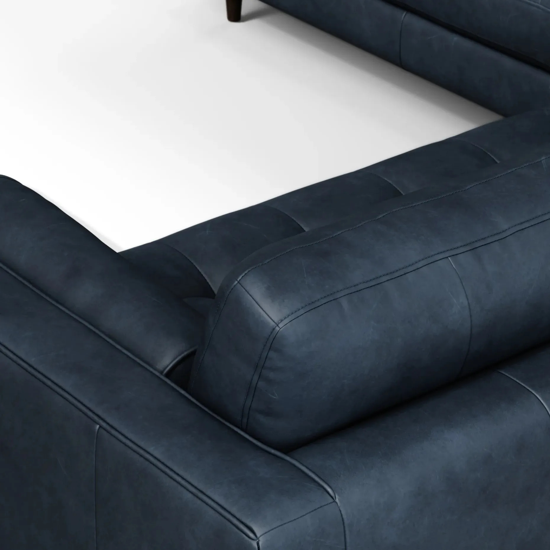 Sven 107" Tufted Leather Corner Sectional - Oxford Blue