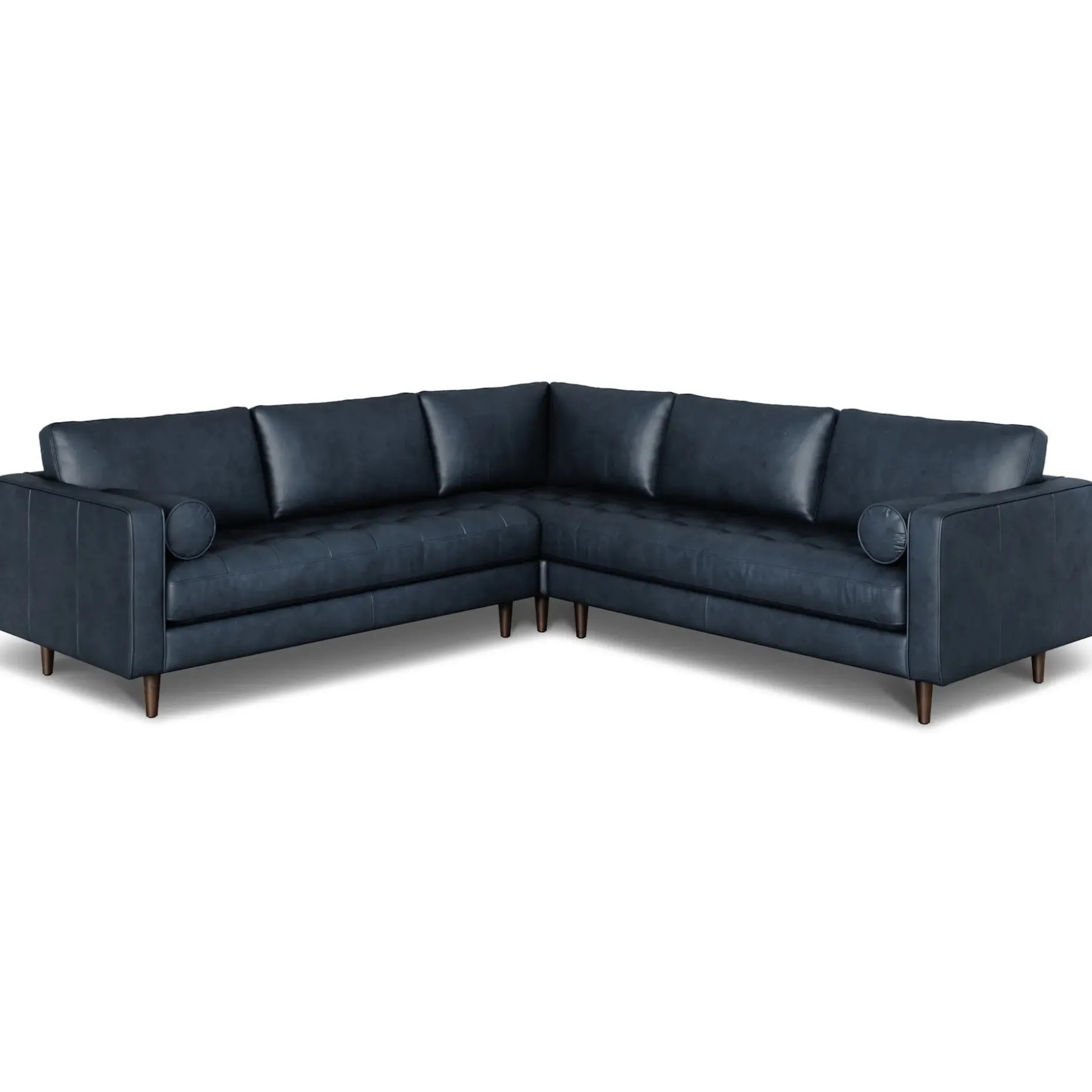 Sven 107" Tufted Leather Corner Sectional - Oxford Blue