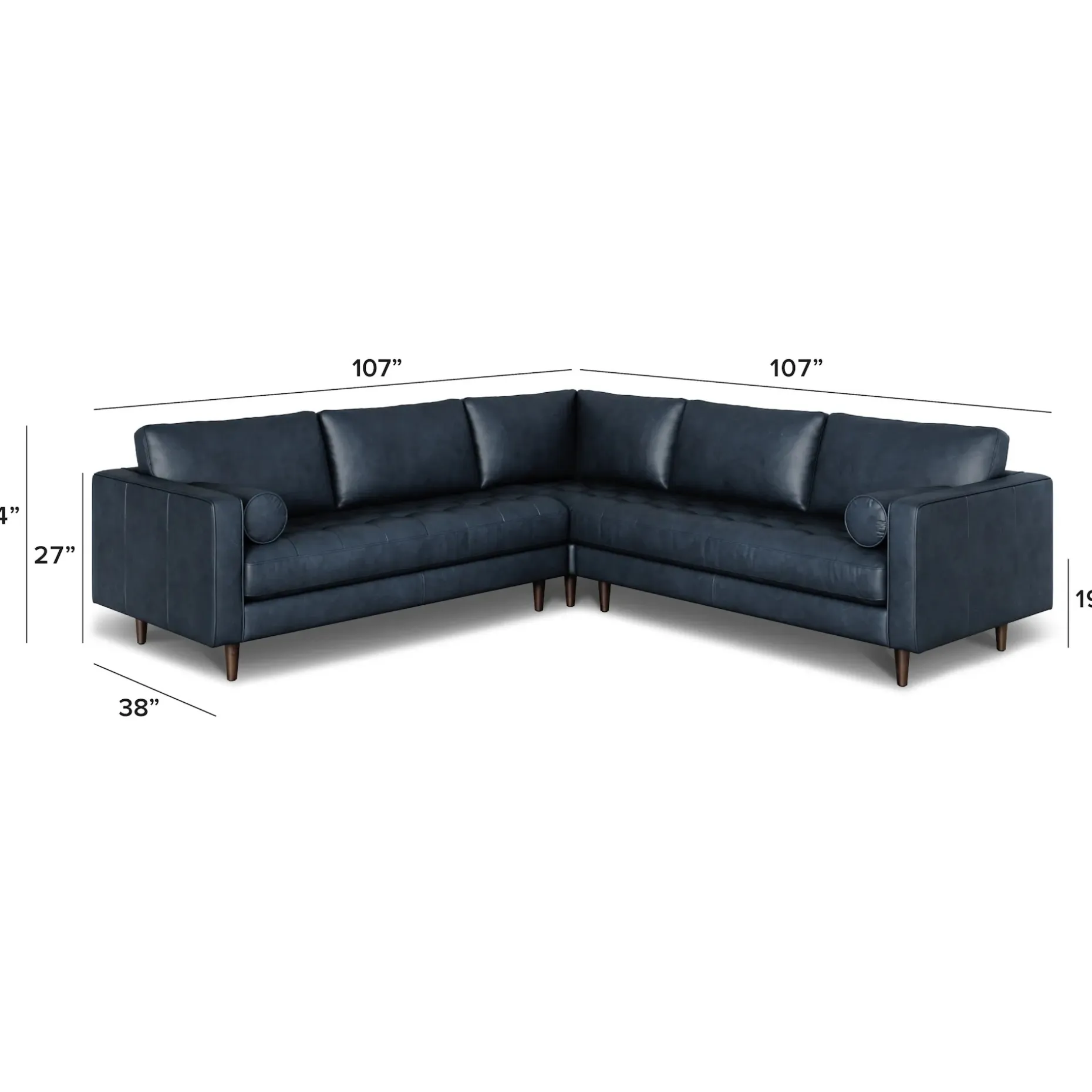Sven 107" Tufted Leather Corner Sectional - Oxford Blue