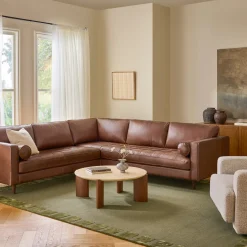 Sven 107" Tufted Leather Corner Sectional - Taos Brown