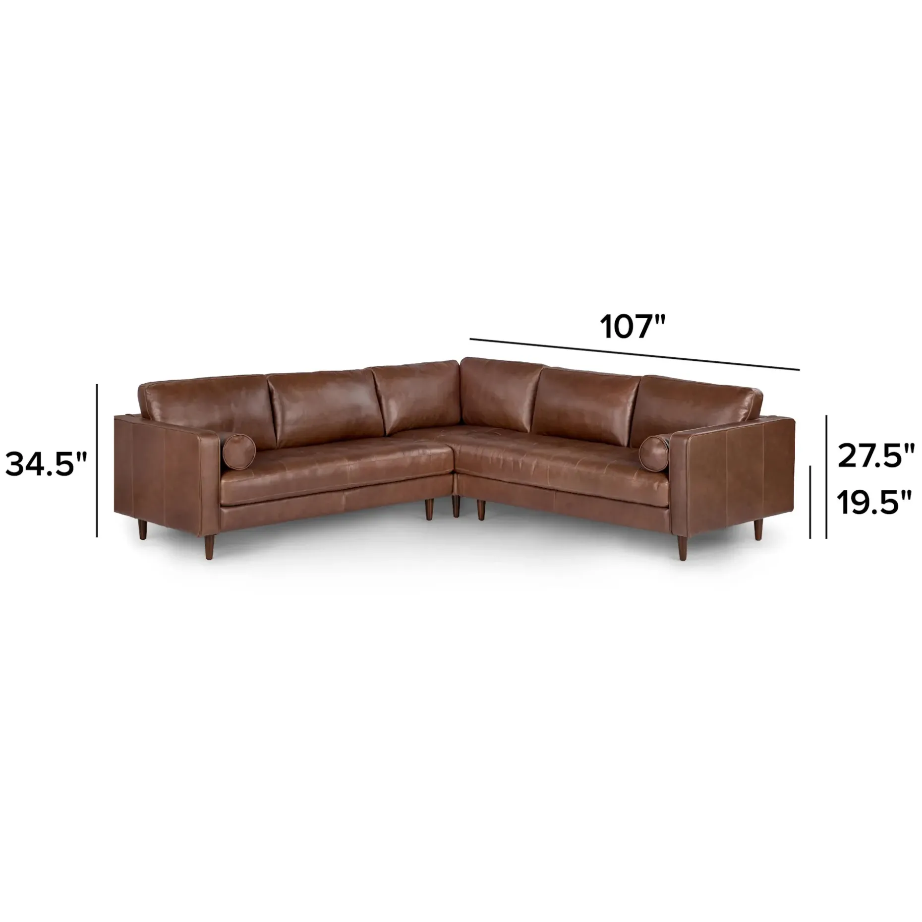Sven 107" Tufted Leather Corner Sectional - Taos Brown