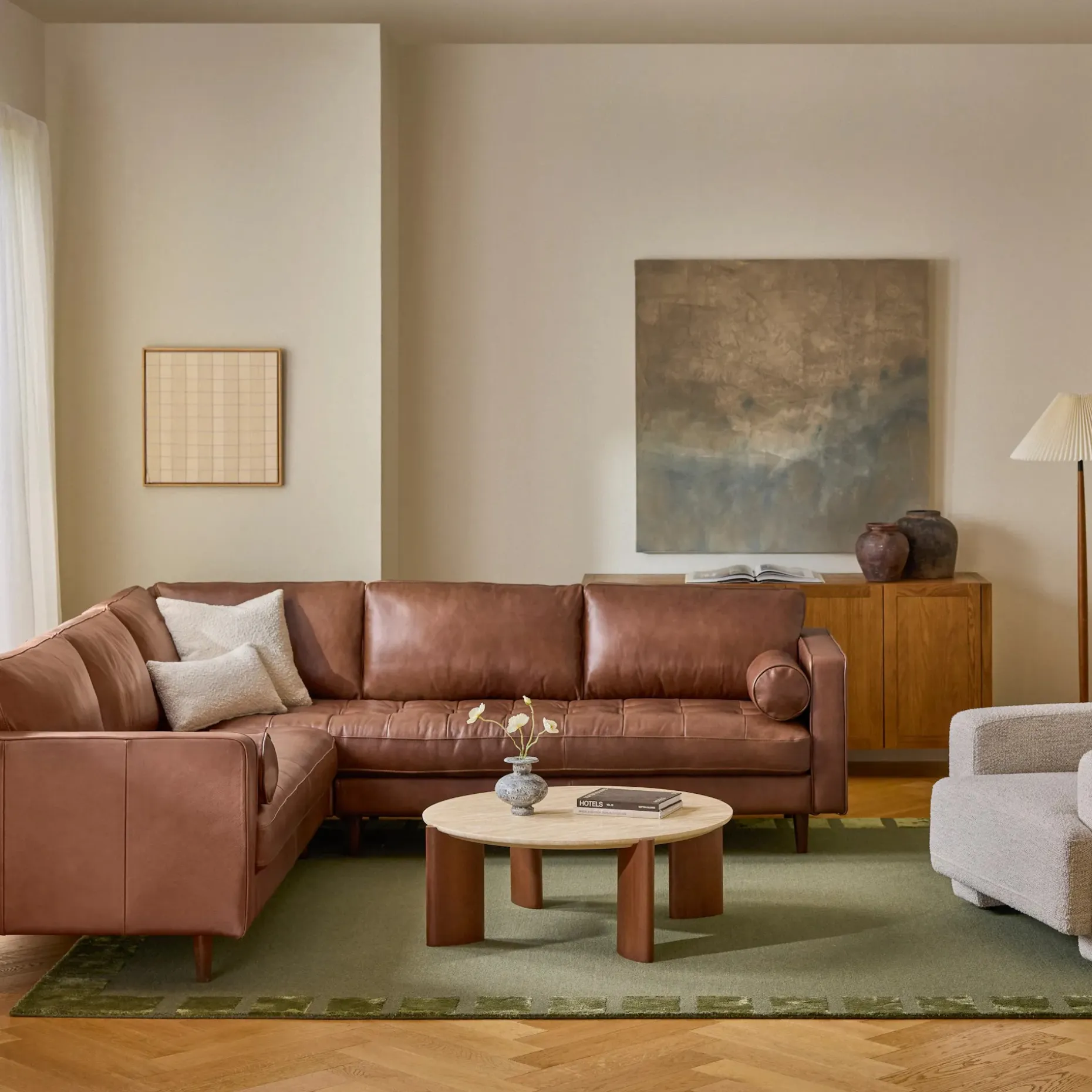 Sven 107" Tufted Leather Corner Sectional - Taos Brown
