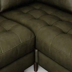 Sven 107" Tufted Leather Corner Sectional - Charme Green
