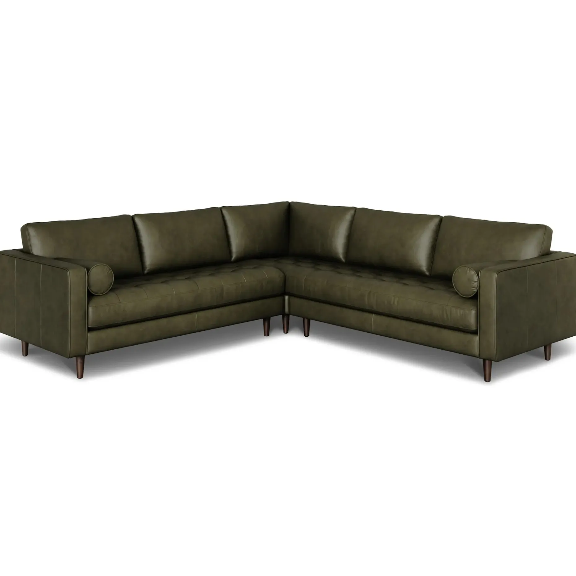 Sven 107" Tufted Leather Corner Sectional - Charme Green