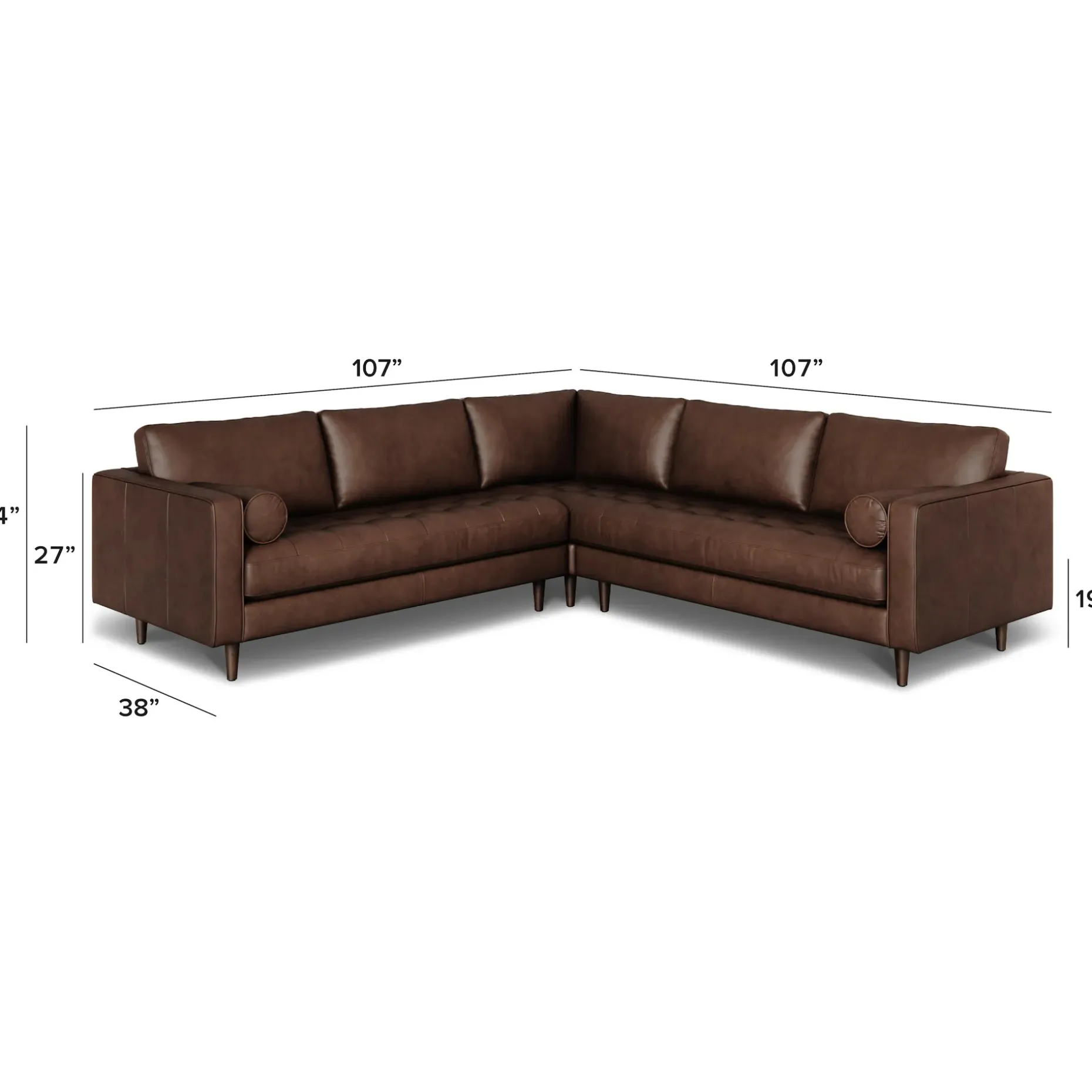 Sven 107" Tufted Leather Corner Sectional - Charme Chocolat