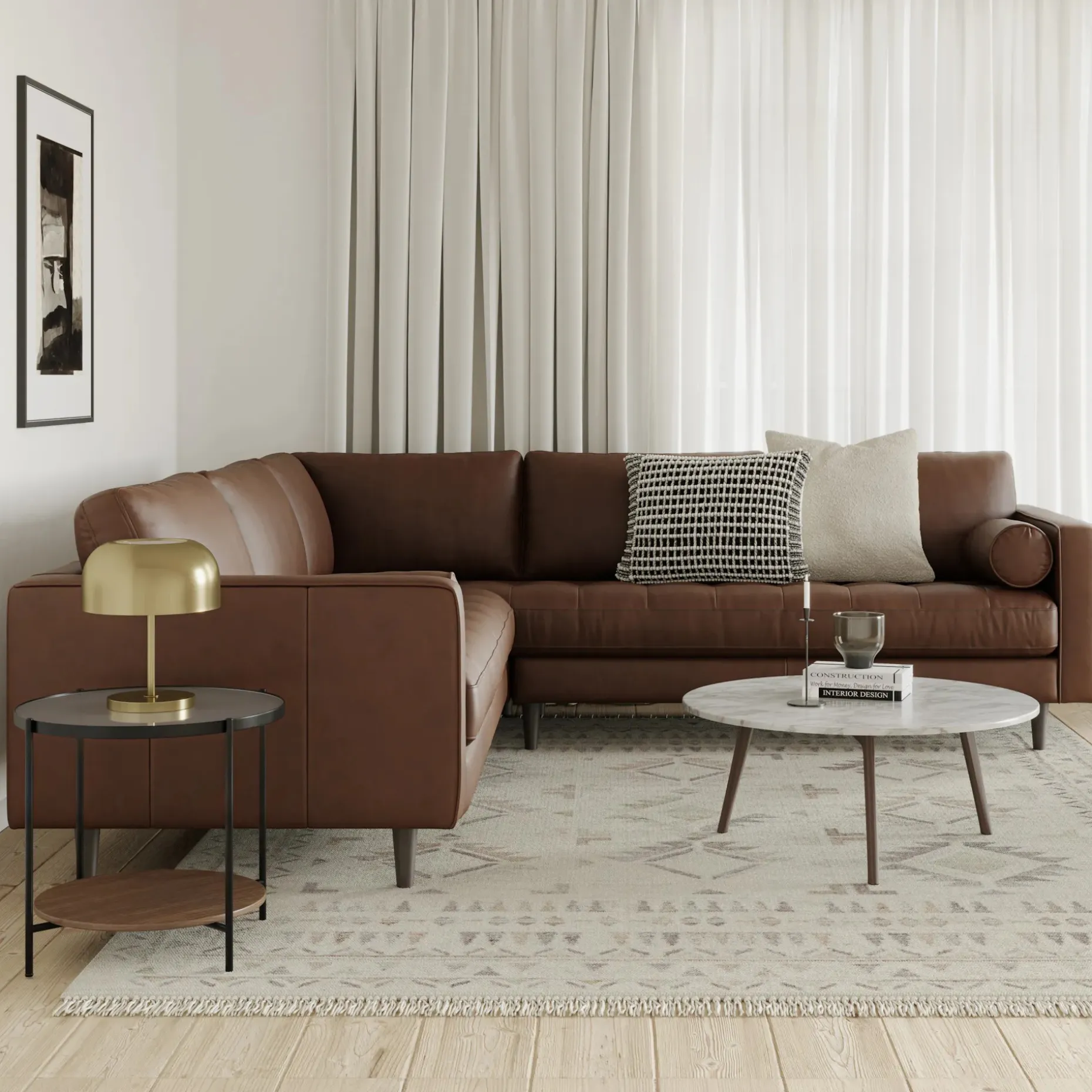 Sven 107" Tufted Leather Corner Sectional - Charme Chocolat