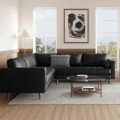 Sven 107" Tufted Leather Corner Sectional - Oxford Black
