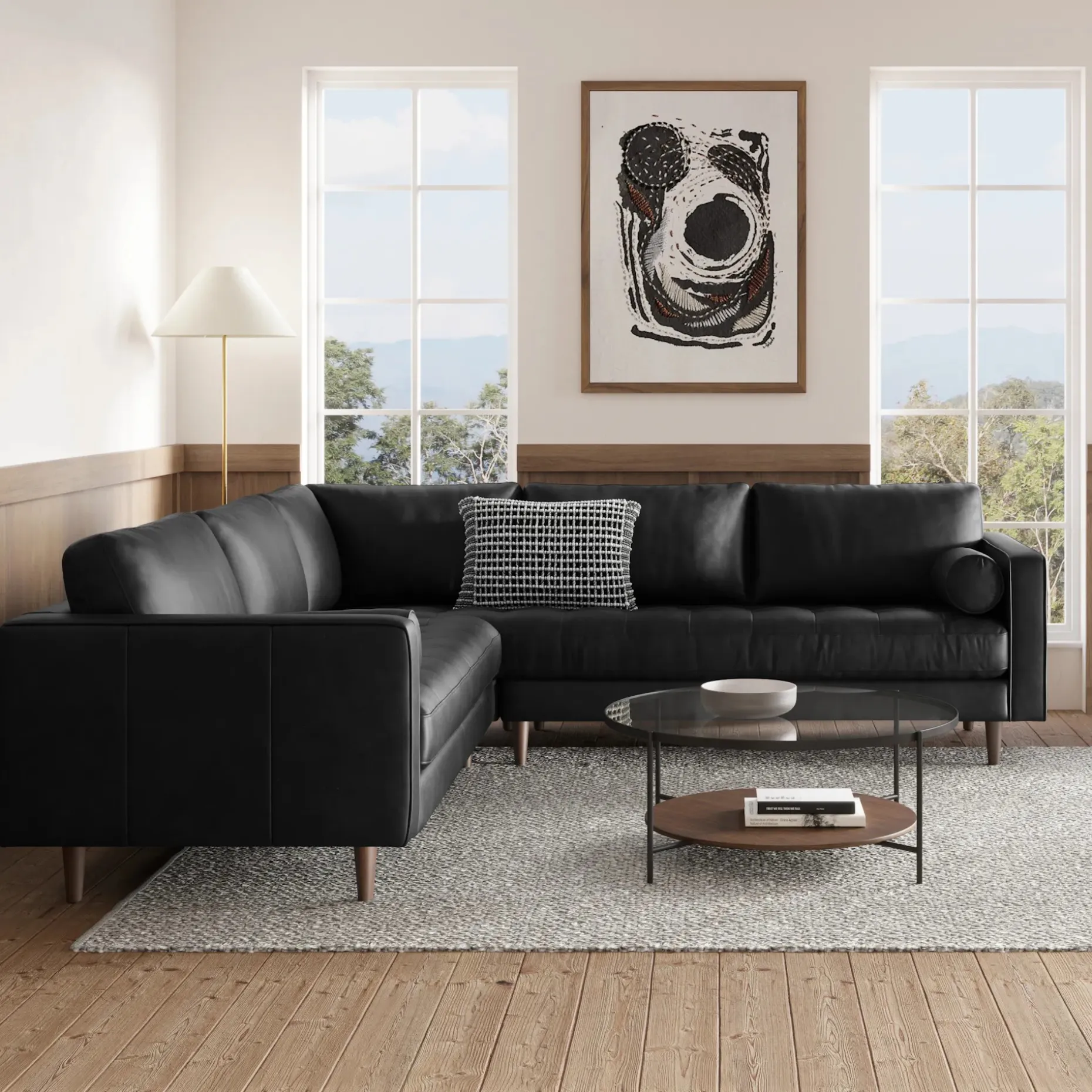 Sven 107" Tufted Leather Corner Sectional - Oxford Black