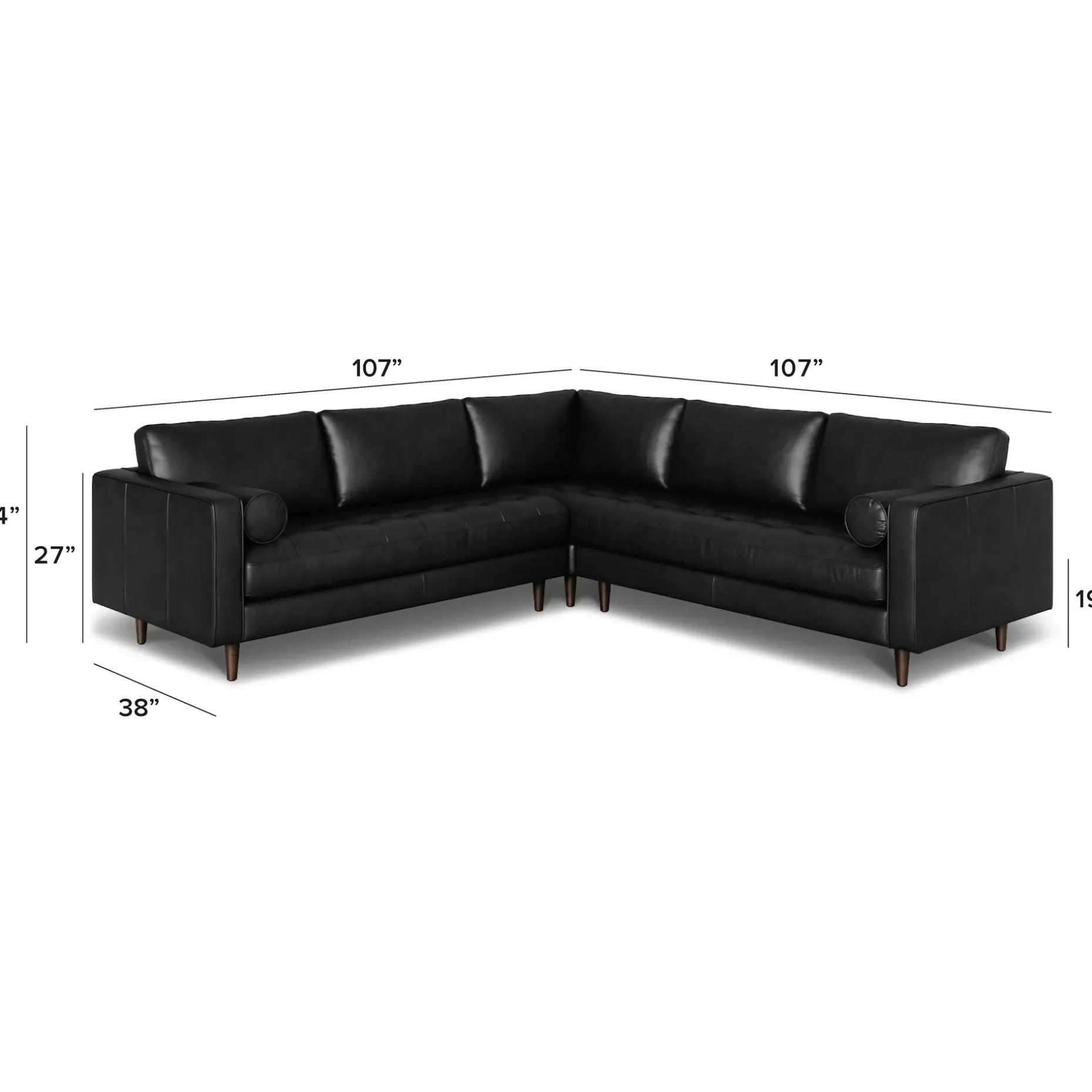 Sven 107" Tufted Leather Corner Sectional - Oxford Black