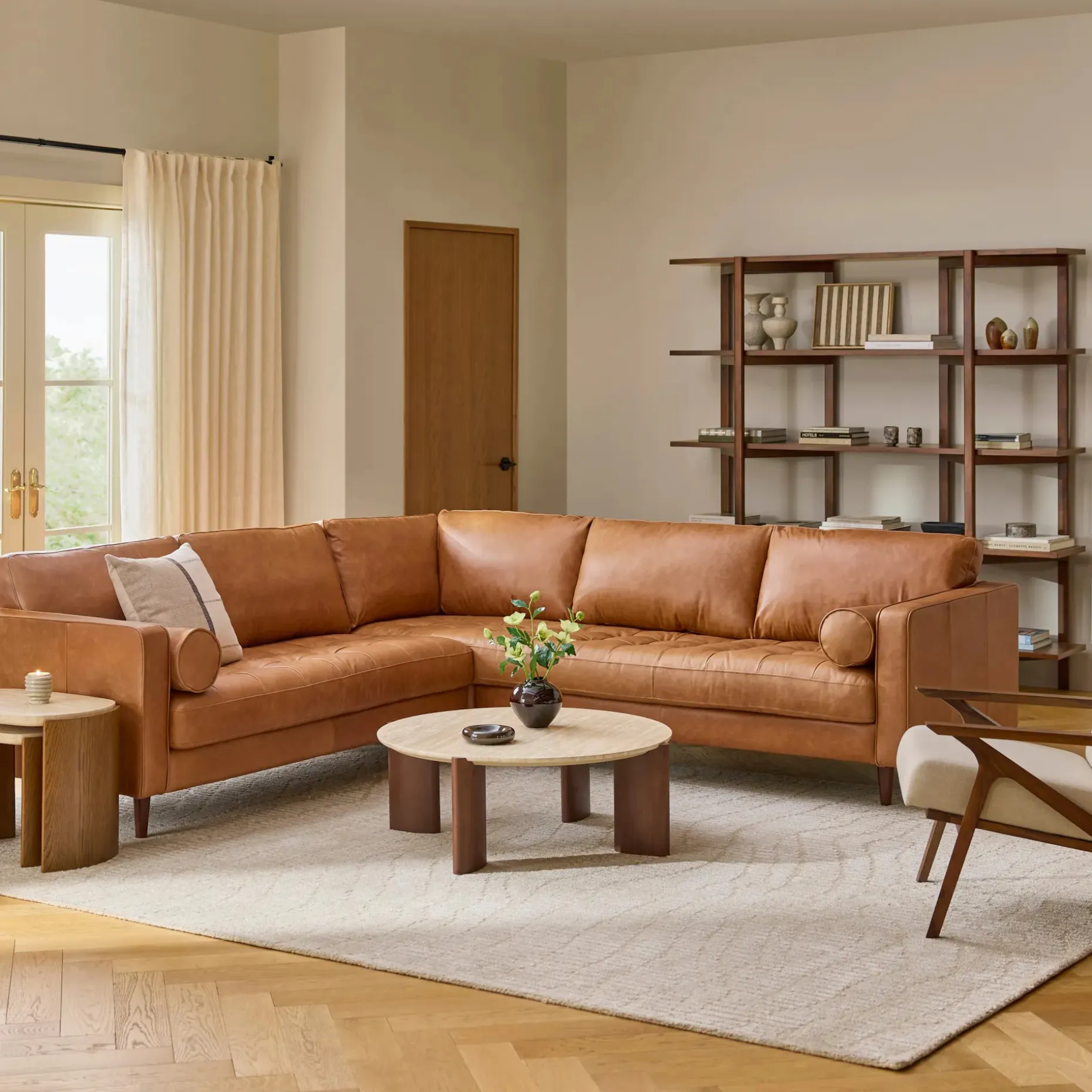 Sven 107" Tufted Leather Corner Sectional - Salerno Tan