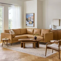 Sven 91" Tufted Leather Corner Sectional - Charme Tan