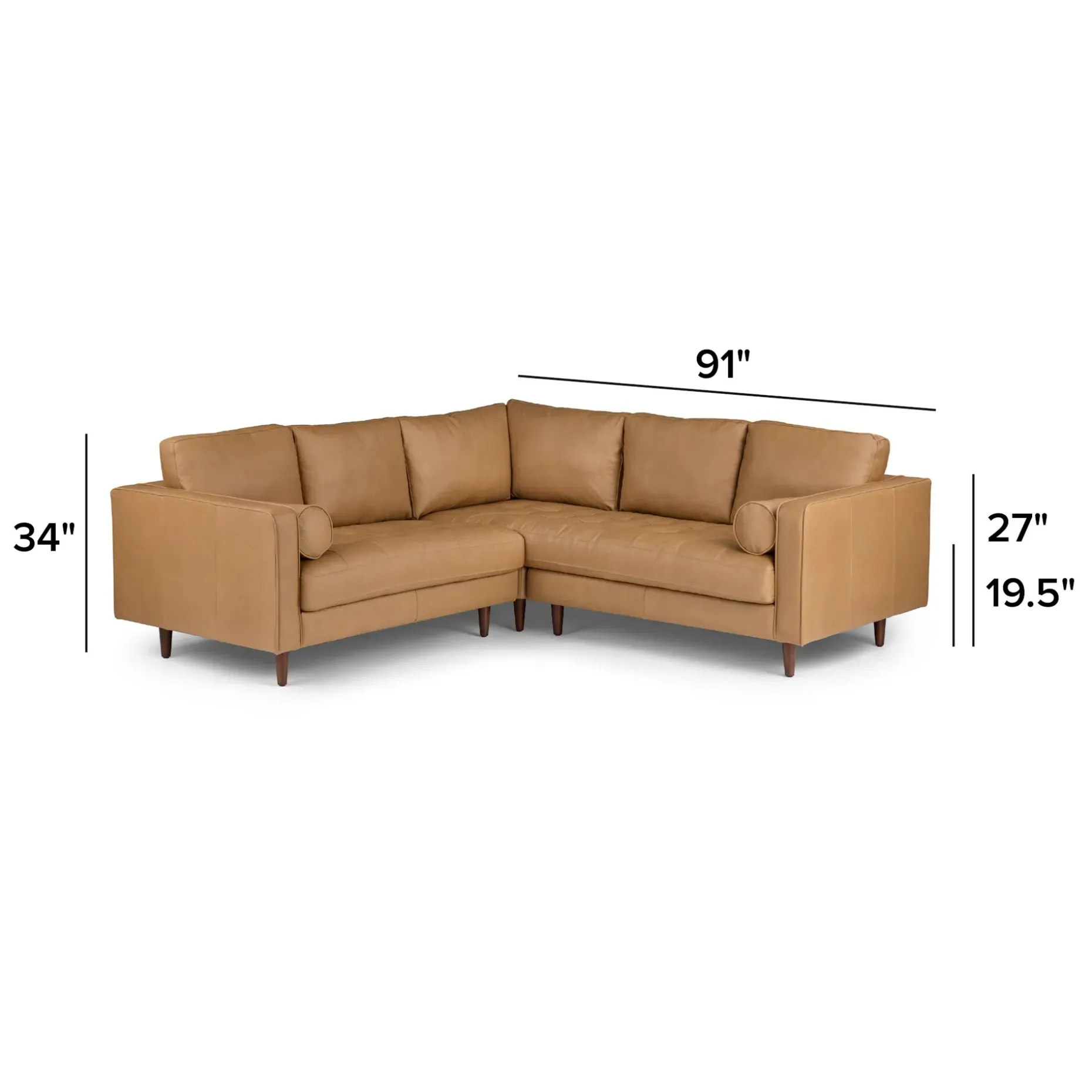 Sven 91" Tufted Leather Corner Sectional - Charme Tan