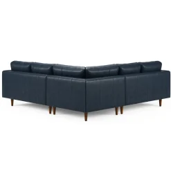 Sven 91" Tufted Leather Corner Sectional - Oxford Blue
