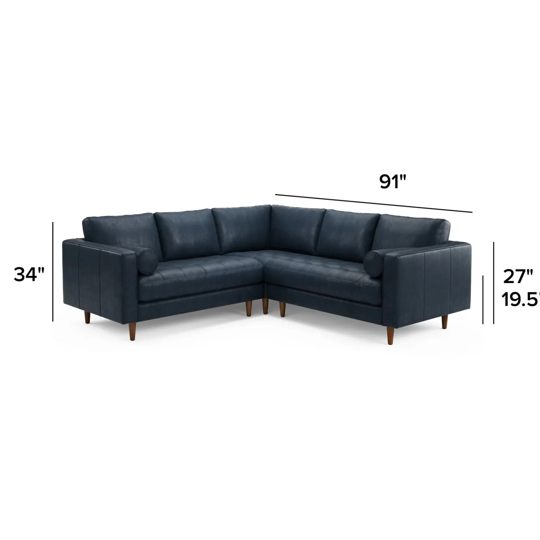 Sven 91" Tufted Leather Corner Sectional - Oxford Blue