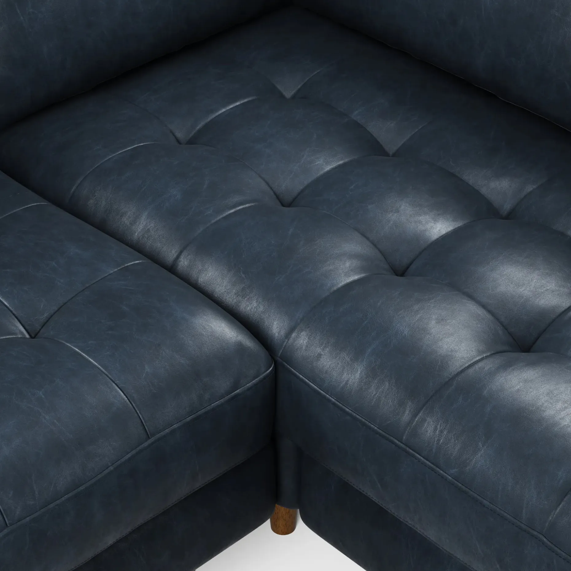 Sven 91" Tufted Leather Corner Sectional - Oxford Blue