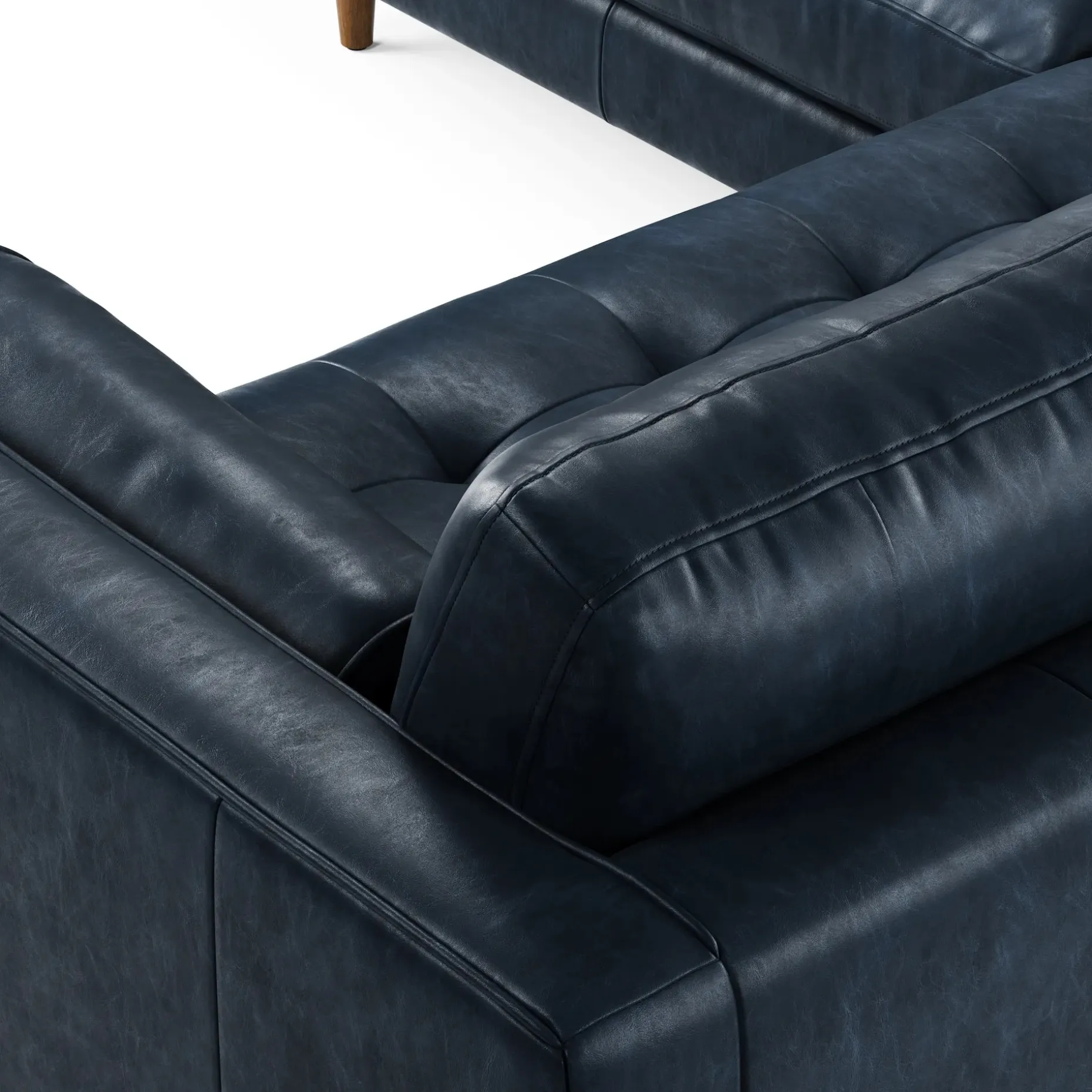 Sven 91" Tufted Leather Corner Sectional - Oxford Blue