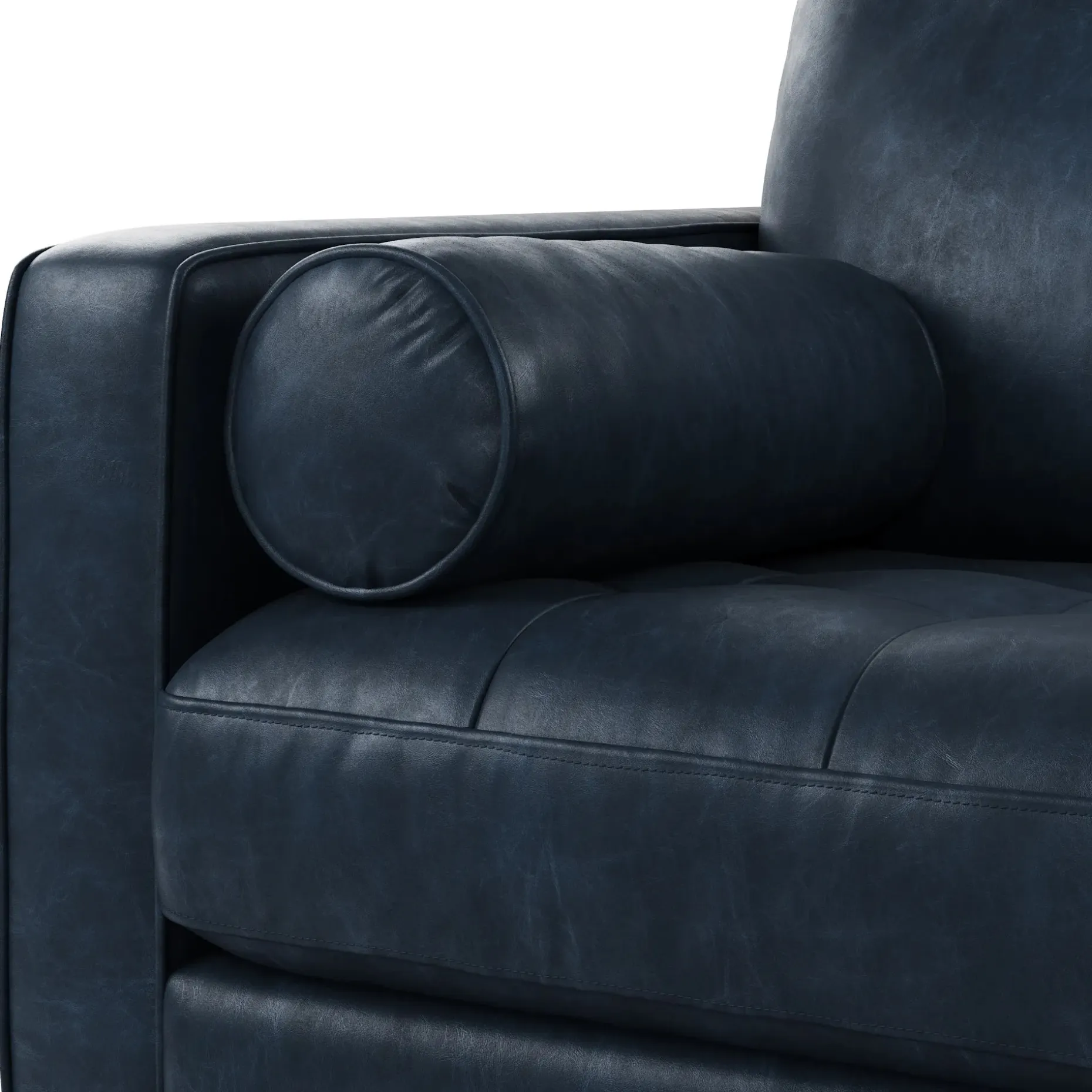 Sven 91" Tufted Leather Corner Sectional - Oxford Blue