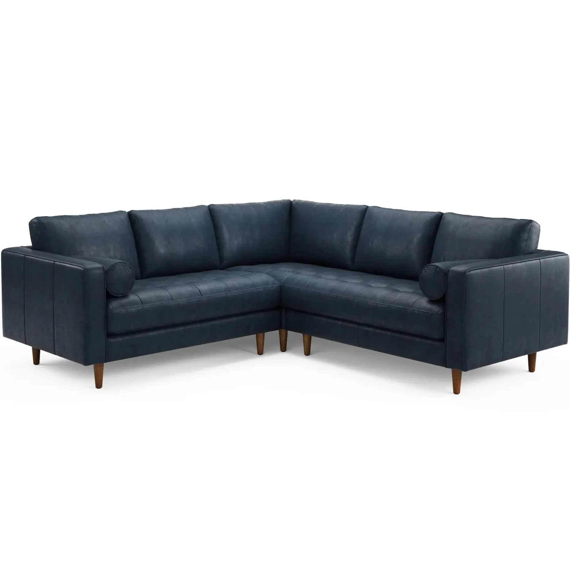 Sven 91" Tufted Leather Corner Sectional - Oxford Blue