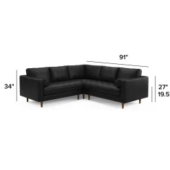Sven 91" Tufted Leather Corner Sectional - Oxford Black