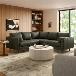 Sven 91" Tufted Leather Corner Sectional - Charme Green