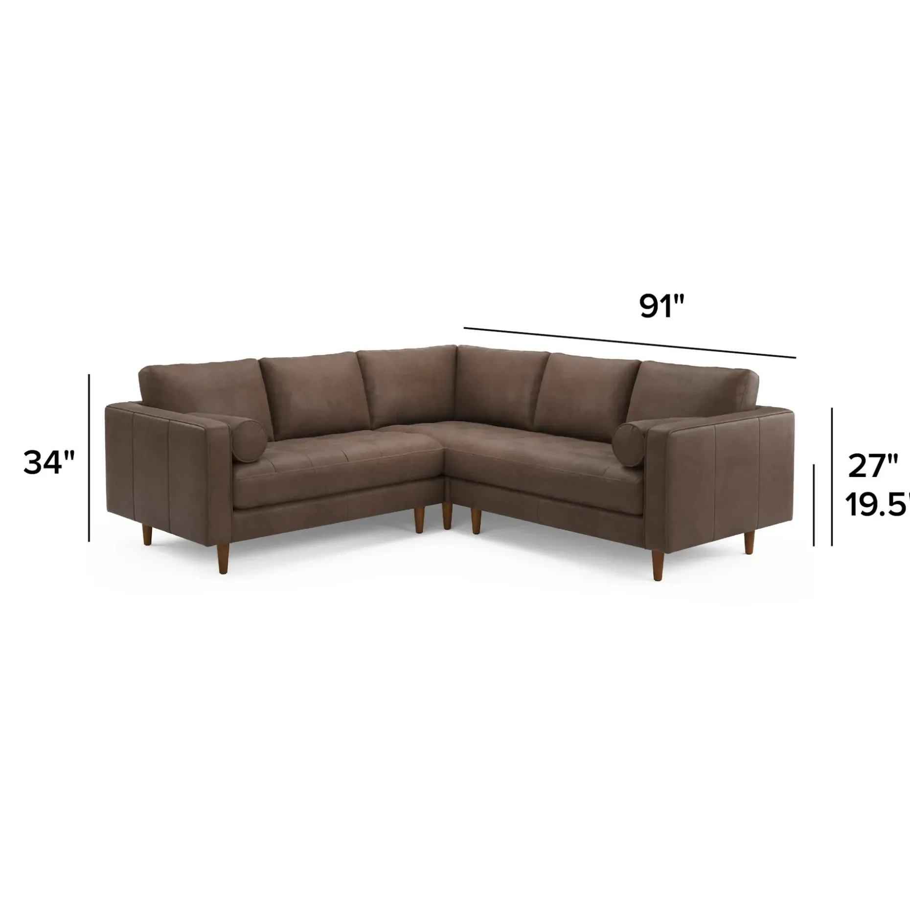 Sven 91" Tufted Leather Corner Sectional - Charme Chocolat