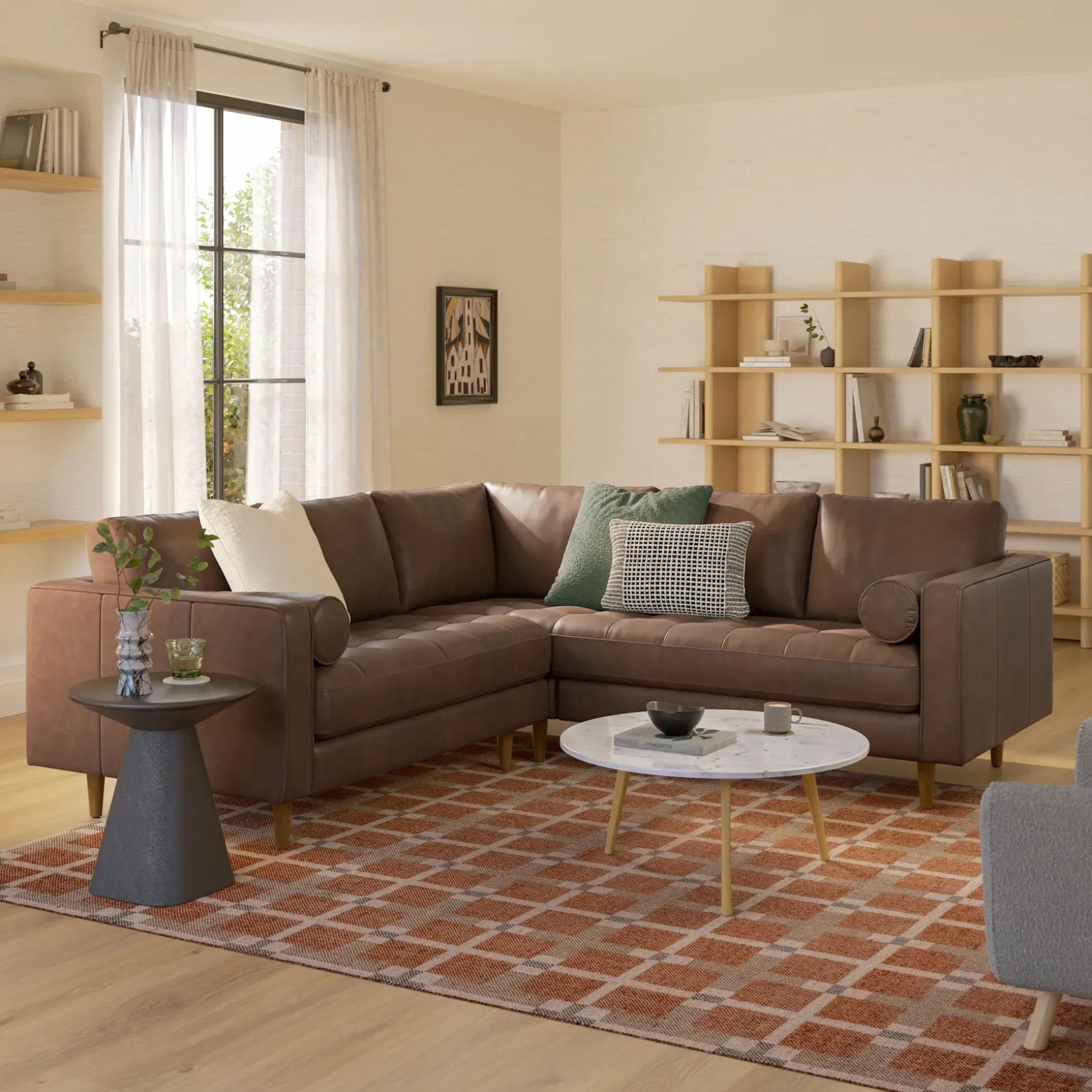 Sven 91" Tufted Leather Corner Sectional - Charme Chocolat