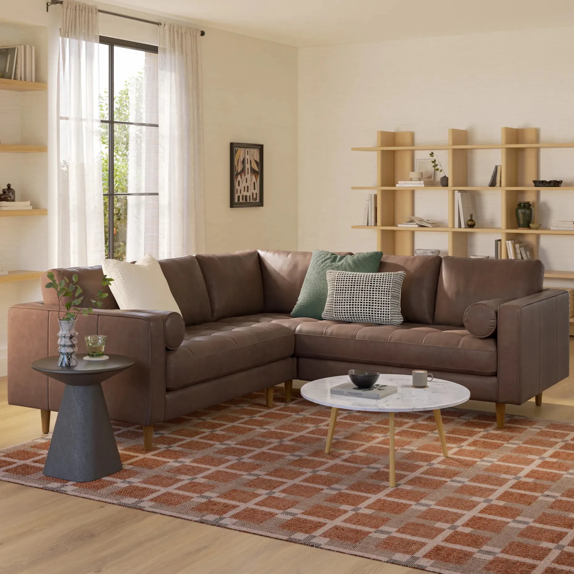 Sven 91" Tufted Leather Corner Sectional - Charme Chocolat