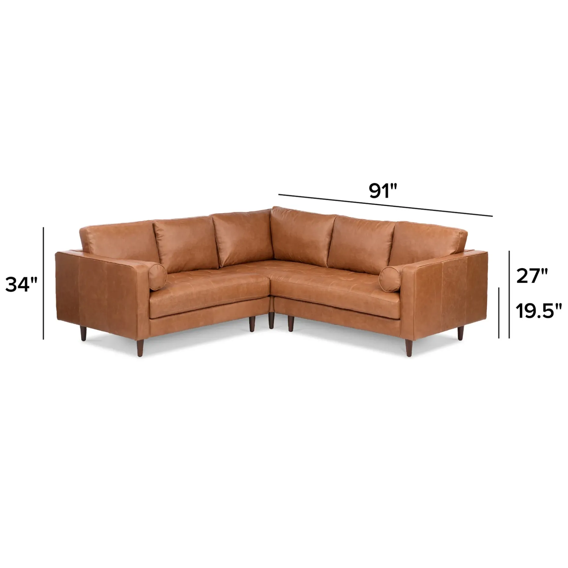 Sven 91" Tufted Leather Corner Sectional - Salerno Tan