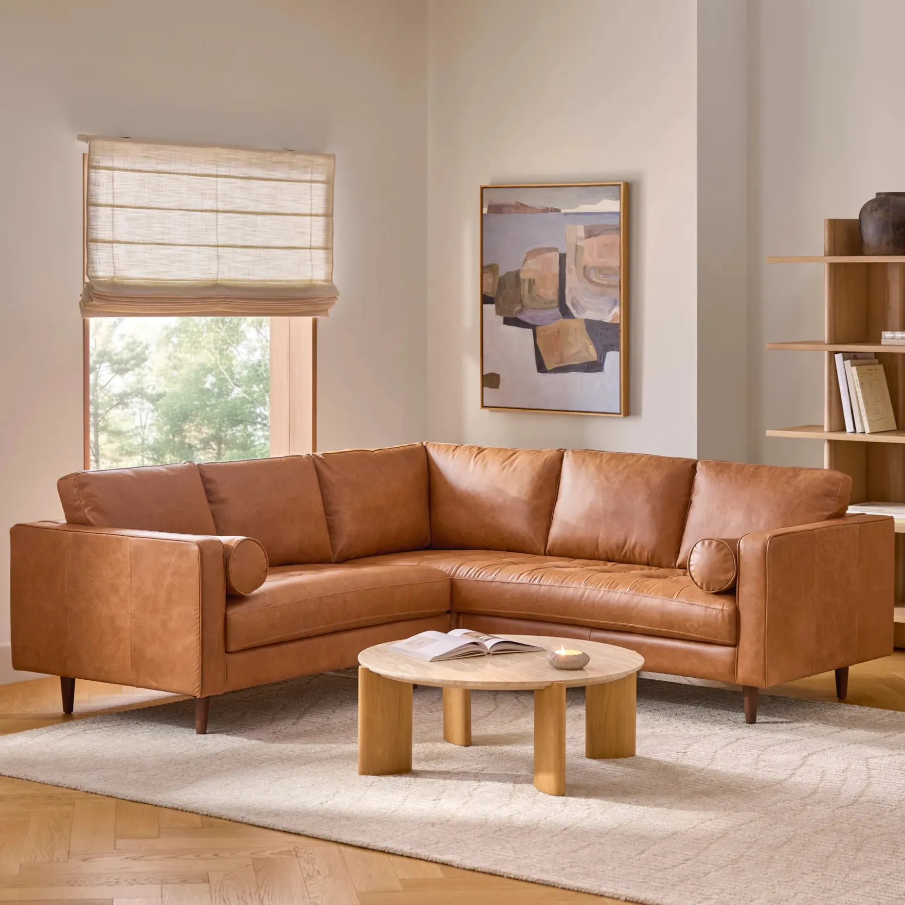 Sven 91" Tufted Leather Corner Sectional - Salerno Tan