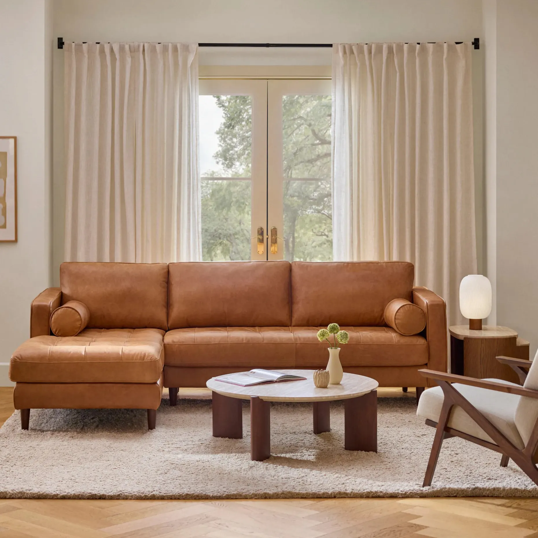 Sven 100" Tufted Leather Left Sectional - Salerno Tan