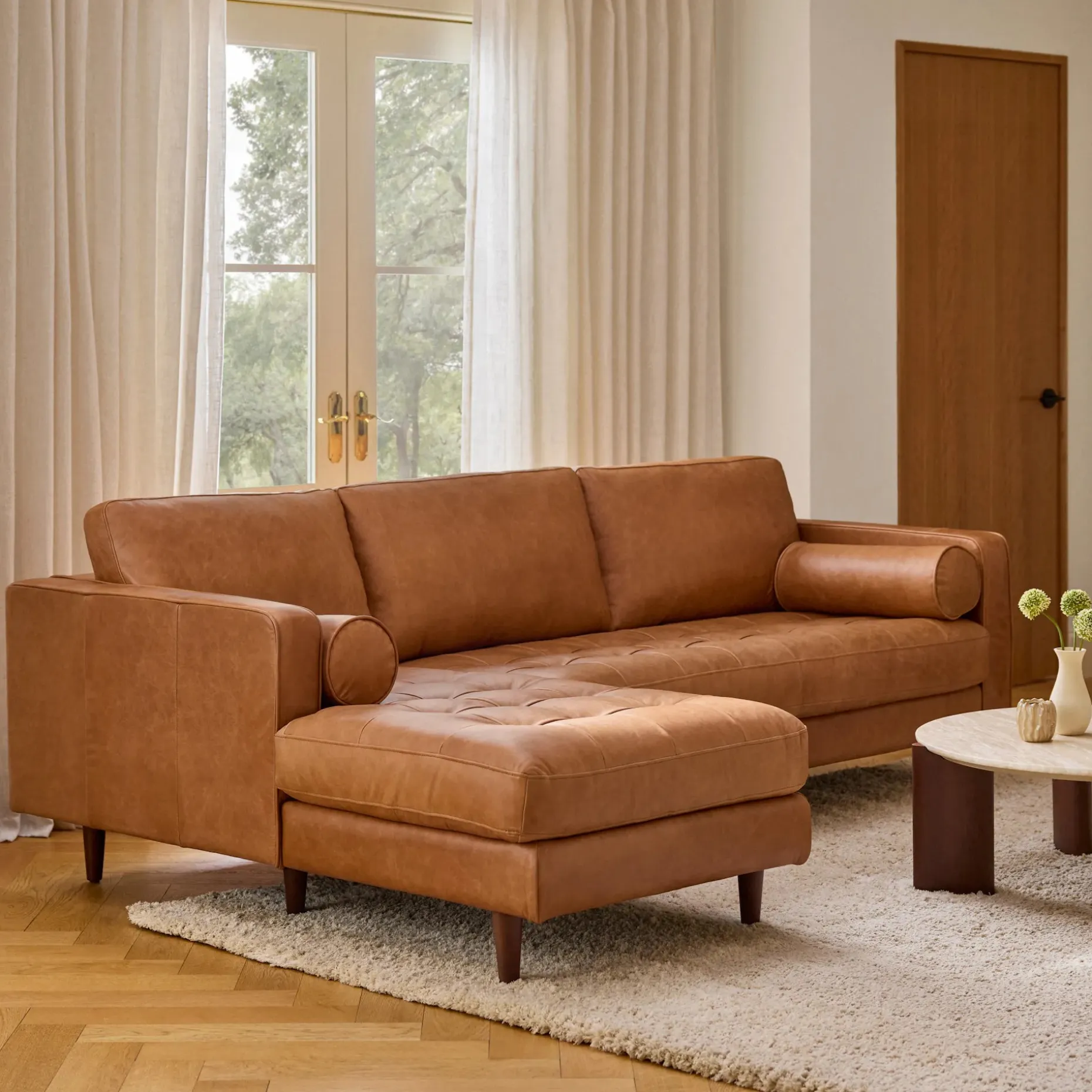 Sven 100" Tufted Leather Left Sectional - Salerno Tan