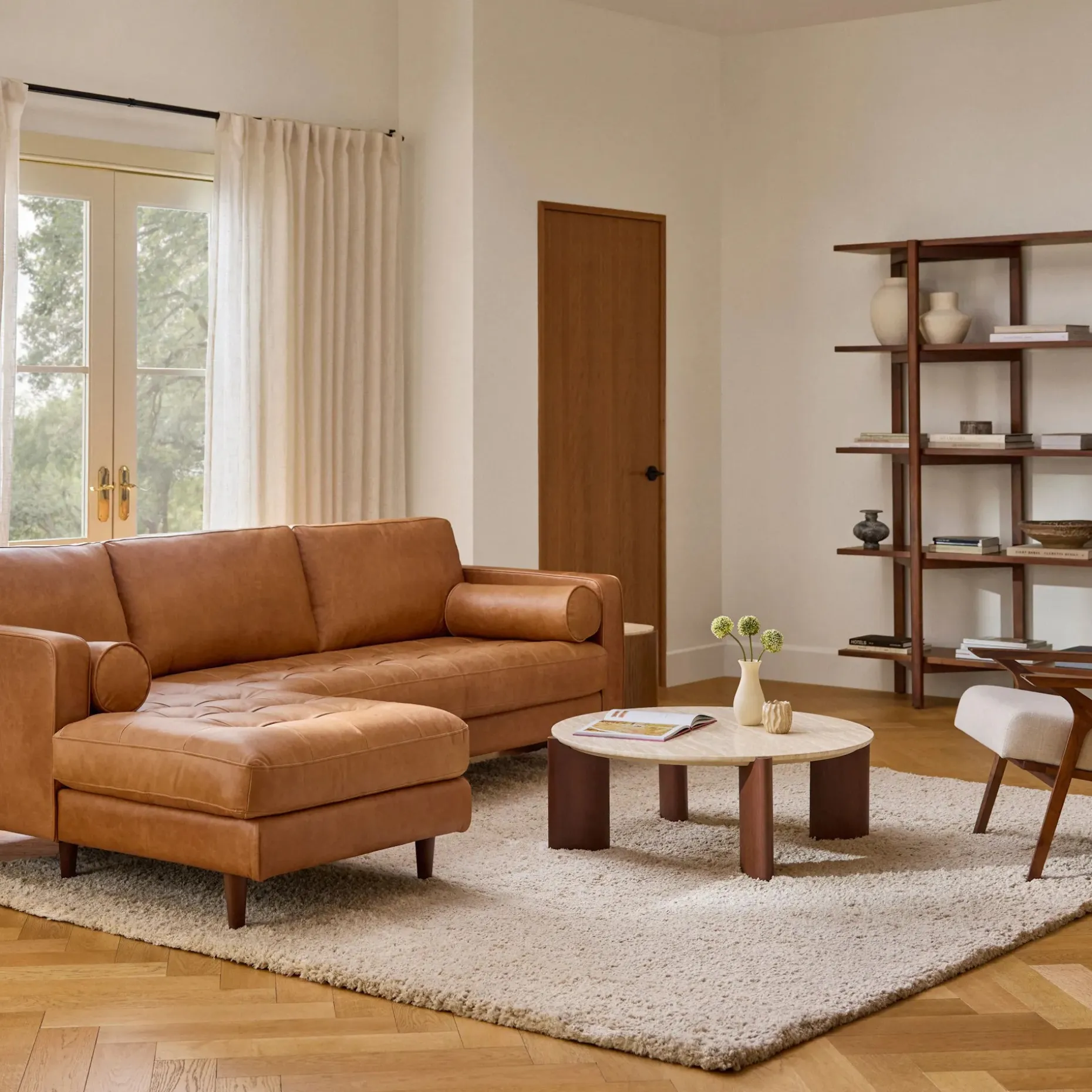 Sven 100" Tufted Leather Left Sectional - Salerno Tan
