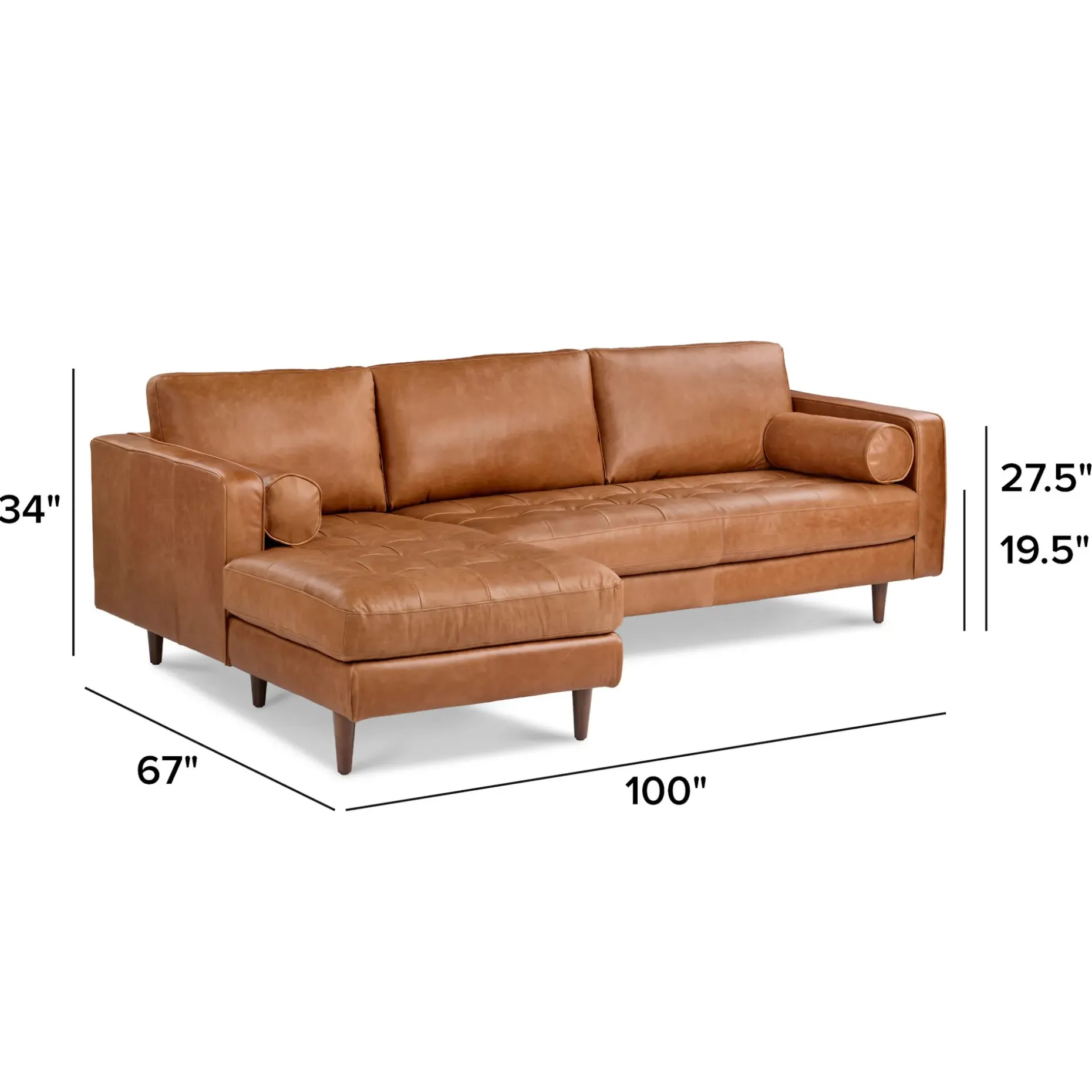 Sven 100" Tufted Leather Left Sectional - Salerno Tan