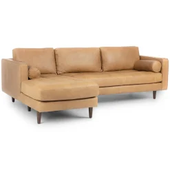 Sven 100" Tufted Leather Left Sectional - Charme Tan
