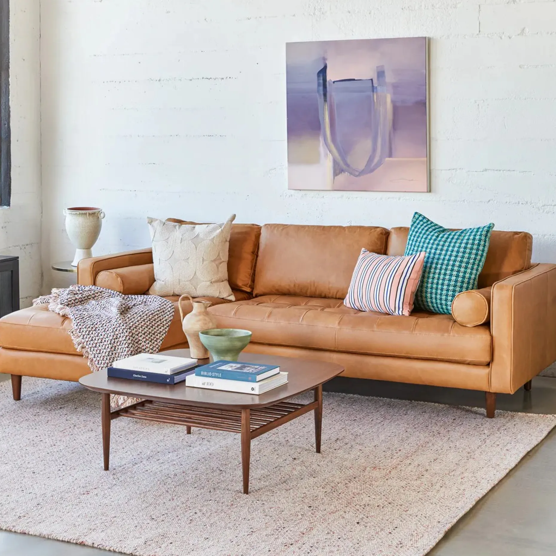 Sven 100" Tufted Leather Left Sectional - Charme Tan