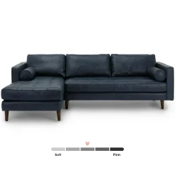 Sven 100" Tufted Leather Left Sectional - Oxford Blue