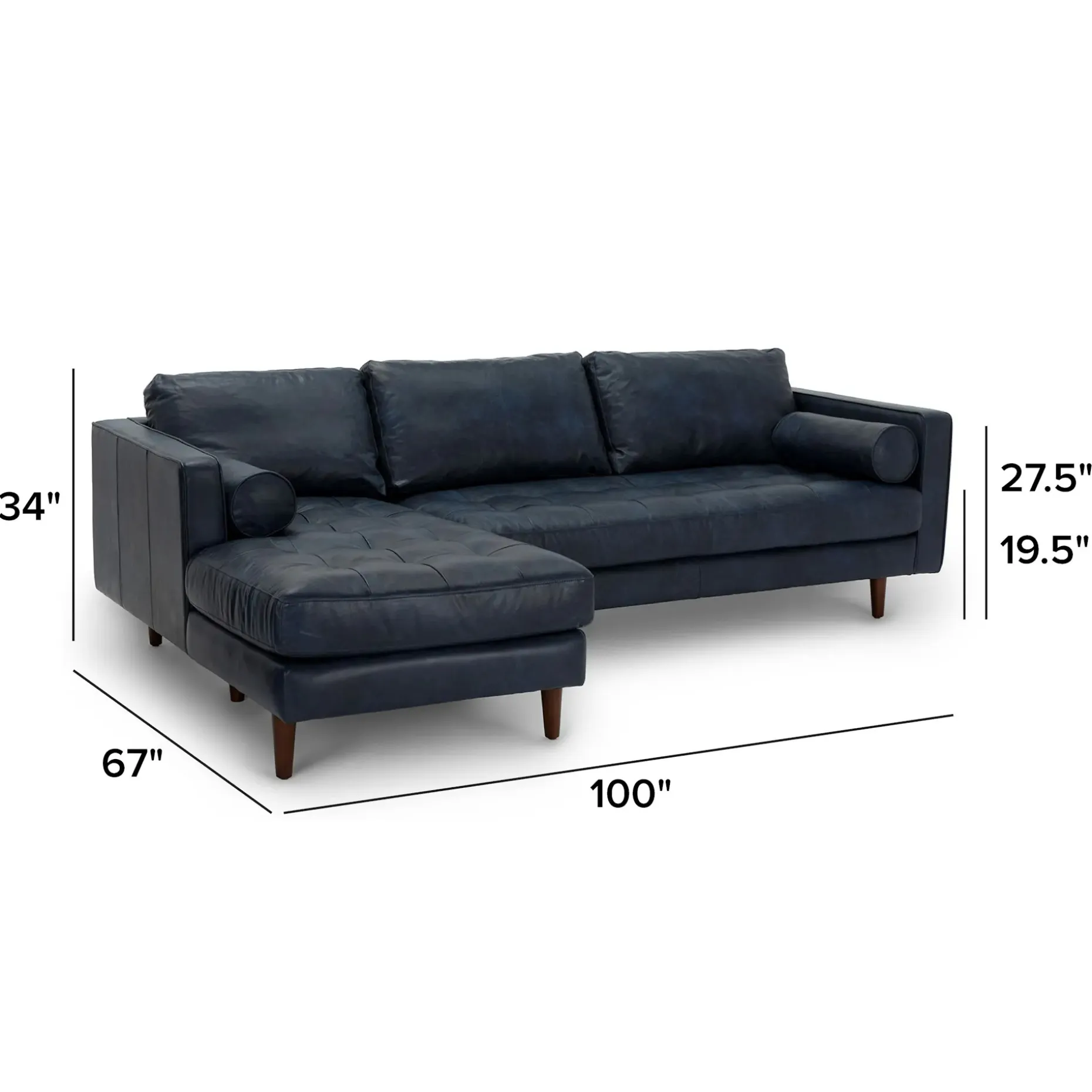 Sven 100" Tufted Leather Left Sectional - Oxford Blue