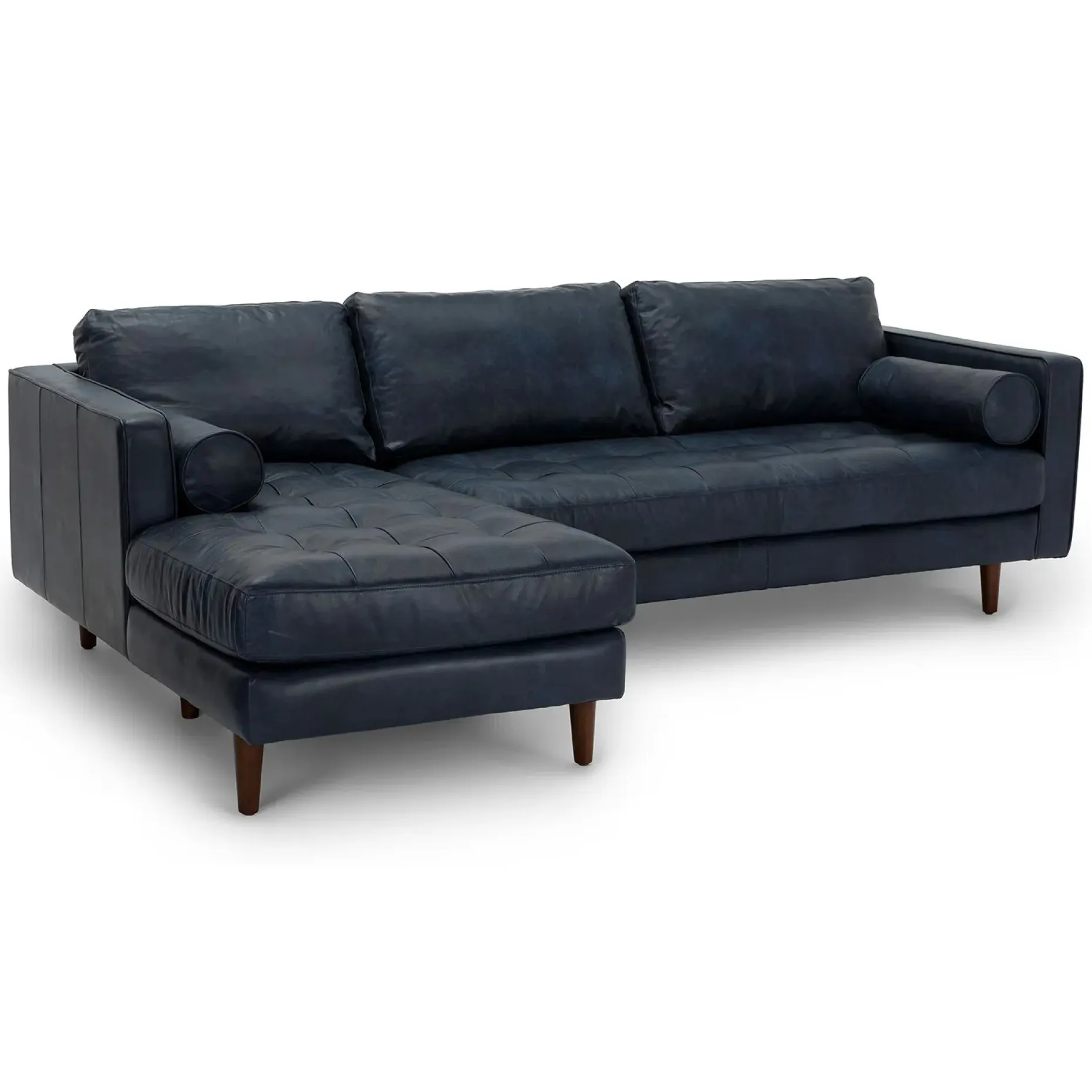 Sven 100" Tufted Leather Left Sectional - Oxford Blue