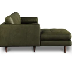 Sven 100" Tufted Leather Left Sectional - Charme Green